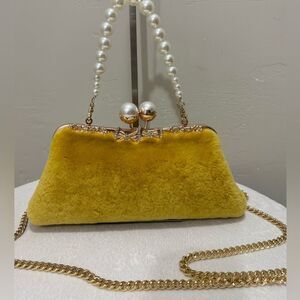 Genuine Shearling Leather “Pearl” Kisslock Clutch Bag/Evening Bag/Crossbody